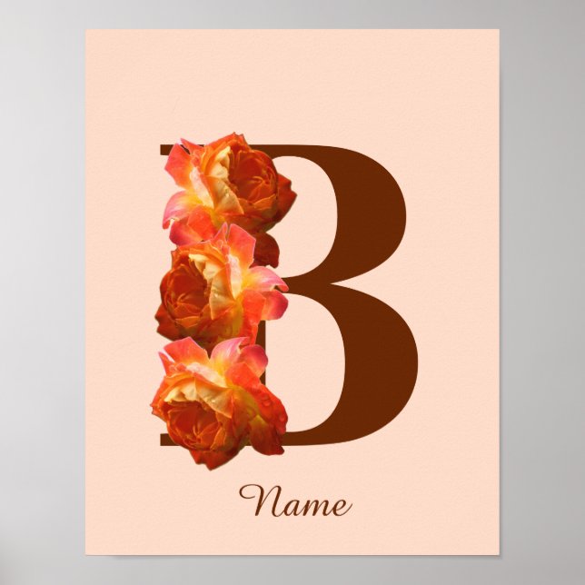 Orange Rose Monogram Initial B Ihr Name Poster (Vorne)