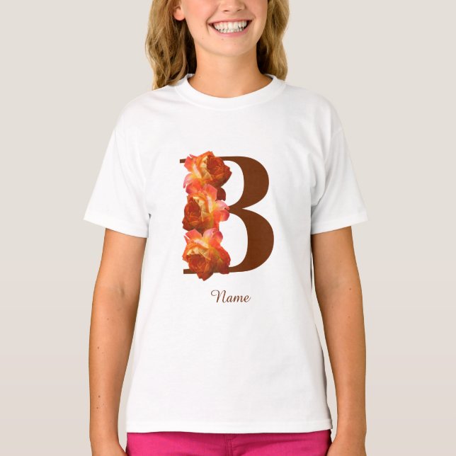 Orange Rose Monogram Initial B Ihr Name T-Shirt (Vorderseite)