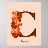 Orange Rose Monogram Initial C Your Name Poster