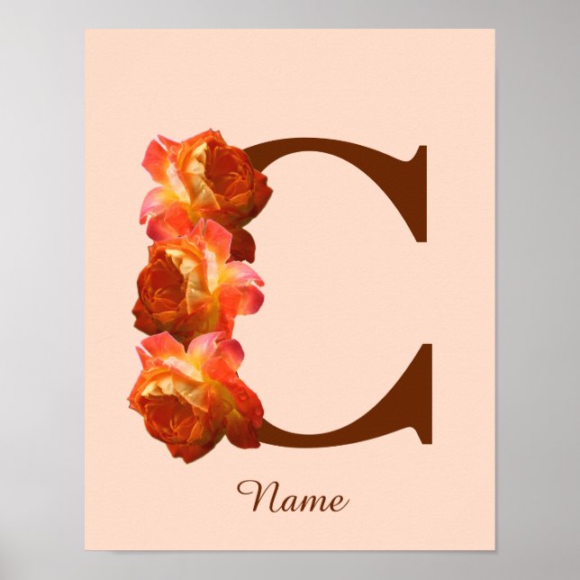 Orange Rose Monogram Initial C Your Name Poster (Vorne)