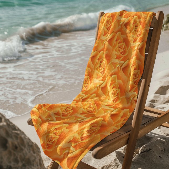 Orange Rose Pattern Strandtuch (Custom Beach Towel, Add Artwork or Photo, ZSSPG Beach Towel)