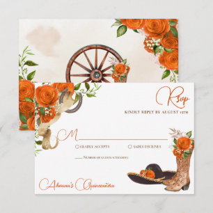 Orange Rose Rustikaler Charro Western Quinceanera RSVP Karte