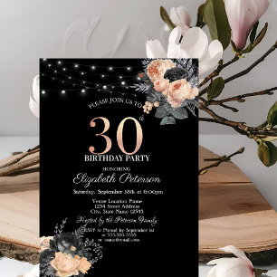 Orange Rose String Lights Black 30. Geburtstag Einladung