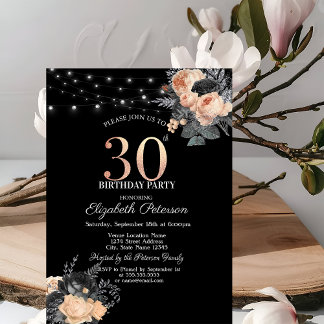Orange Rose String Lights Black 30. Geburtstag Einladung