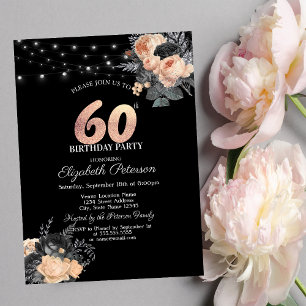 Orange Rose String Lights Black 60. Geburtstag Einladung