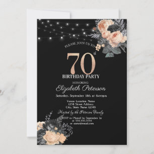 Orange Rose String Lights Black 70. Geburtstag Einladung