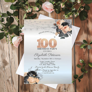 Orange Rose String Lights Silver 100. Geburtstag Einladung