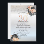 Orange Rose String Lights Silver 30. Geburtstag Einladung<br><div class="desc">Moderne,  schicke und glamouröse Einladung mit eleganten Saitenlichtern und Blume.</div>