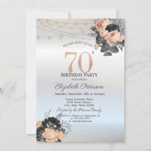 Orange Rose String Lights Silver 70. Geburtstag Einladung