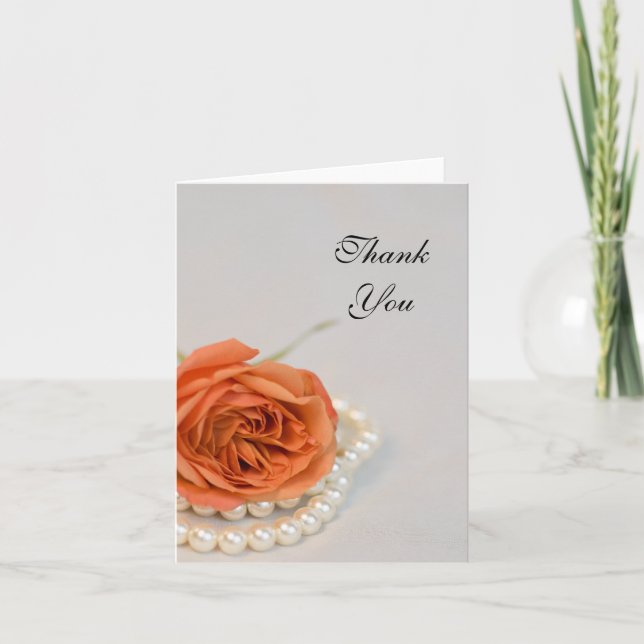 Orange Rose und White Pearls Vielen Dank Dankeskarte (Vorderseite)