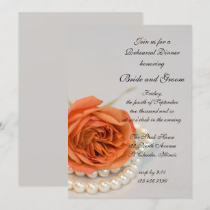 Orange Rose White Pearls Hochzeit Probe Dinner Einladung
