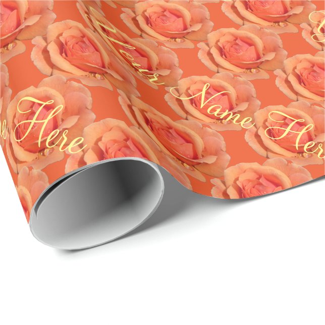 Orange Rose Wrapping Paper Romantische Rose Papier Geschenkpapier (Rolleneckpunkt)