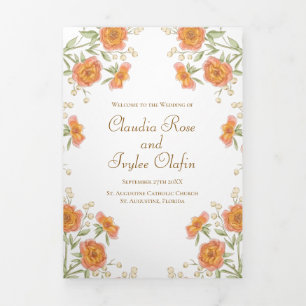 Orange-Rosen-Hochzeitsprogramme Dreifach-gefaltete Programmkarte