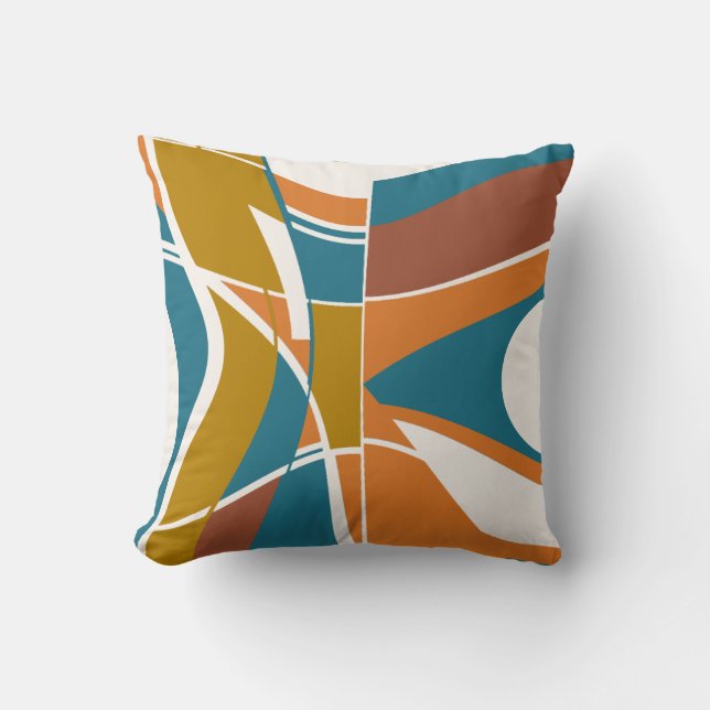 Orange Rost Gold Türkis Weiße Swirbeln Abstrakt Kissen (Vorderseite)