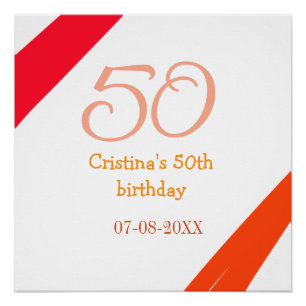 Orange Rot 50 Geburtstagsjubiläum Name Datum p Poster