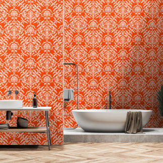 Orange-Rot-Damaskus-Farbe Abziehbar und Wiederverw Tapete