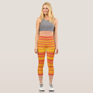 Orange Rot Gelbe Streifen Capri Leggings