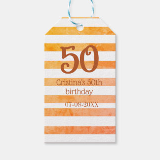 Orange rot gestreifter 50. Geburtstag braun Name R Geschenkanhänger