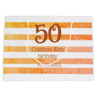 Orange rot gestreifter 50. Geburtstag braun Name R Große Geschenktüte