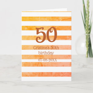 Orange rot gestreifter 50. Geburtstag braun Name R Karte