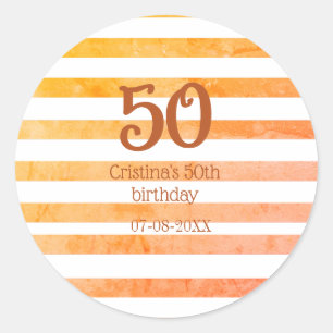 Orange rot gestreifter 50. Geburtstag braun Name R Runder Aufkleber