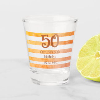 Orange rot gestreifter 50. Geburtstag braun Name R Schnapsglas