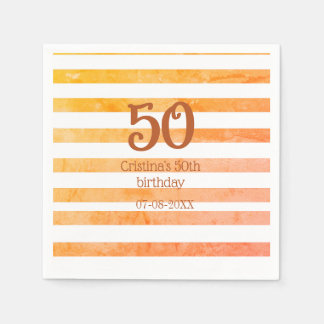 Orange rot gestreifter 50. Geburtstag braun Name R Serviette
