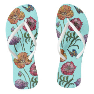  Orange Rot Violette Mohn Blumen Damen   Flip Flops