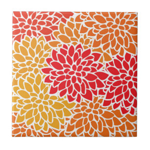 Orange-rote farbenfrohe Vintage-60er-Blume Fliese