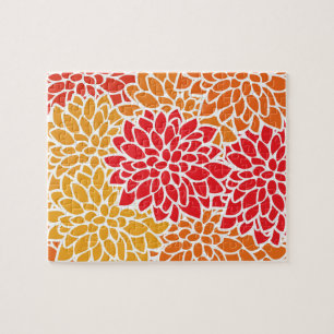 Orange-rote farbenfrohe Vintage-60er-Blume Puzzle