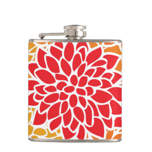 Orange rote farbenfrohe Vintage 60er Jahre Blume Flachmann