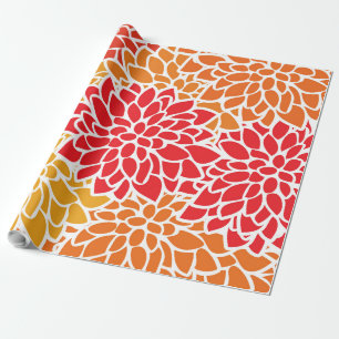 Orange rote farbenfrohe Vintage 60er Jahre Blume Geschenkpapier