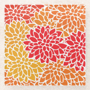 Orange rote farbenfrohe Vintage 60er Jahre Blume Glasuntersetzer