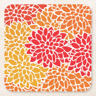 Orange-Rote Farbige Vintage 60er Blumen Rechteckiger Pappuntersetzer
