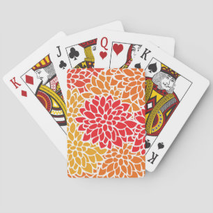 Orange-Rote Farbige Vintage 60er Blumen Spielkarten