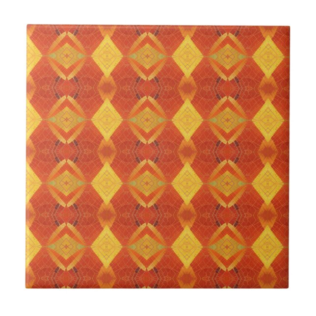 Orange rote goldene geometrische Mosaik Design kit Fliese (Vorderseite)