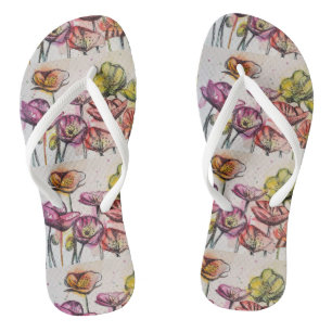 Orange Rote Lila Klatschmohn Blumen Damen Flip Flops