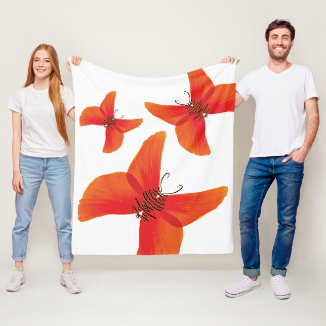 Orange Rote Mohnblüten mit drei Namen Fleecedecke (Beispiel)