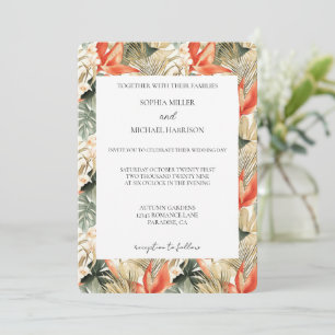 Orange Rote Tropische Dschungel Blumenhochzeit Einladung