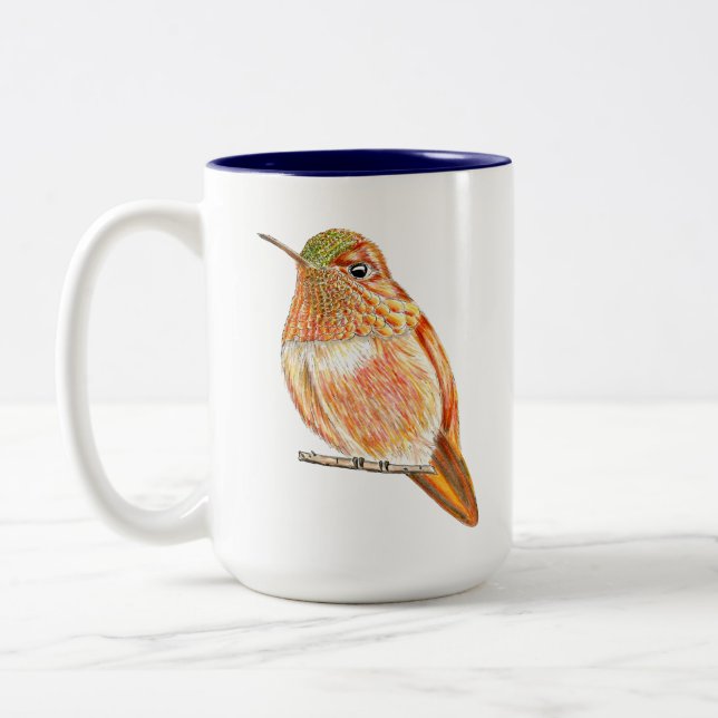Orange Roufus Hummingbird Illustration Zweifarbige Tasse (Links)