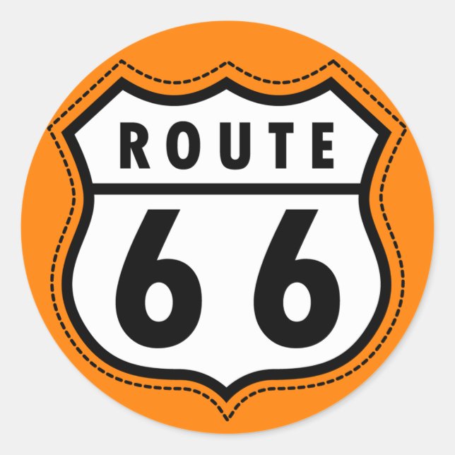 Orange Route 66 Road Sign Runder Aufkleber (Vorderseite)