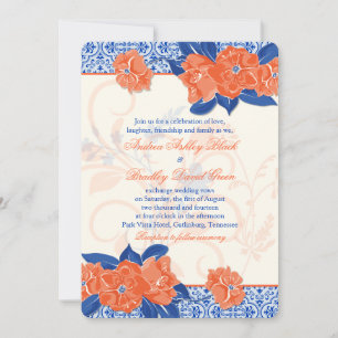 Orange Royal Blue Floral Wedding Einladung