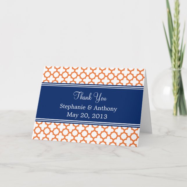 Orange, Royal Blue Quatrefolie Wedding Danke (Vorderseite)