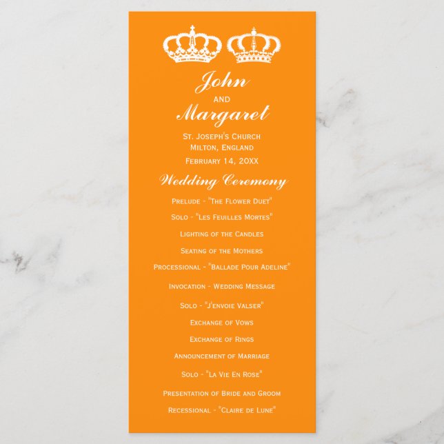 Orange Royal Couple Wedding Program Programm (Vorderseite)