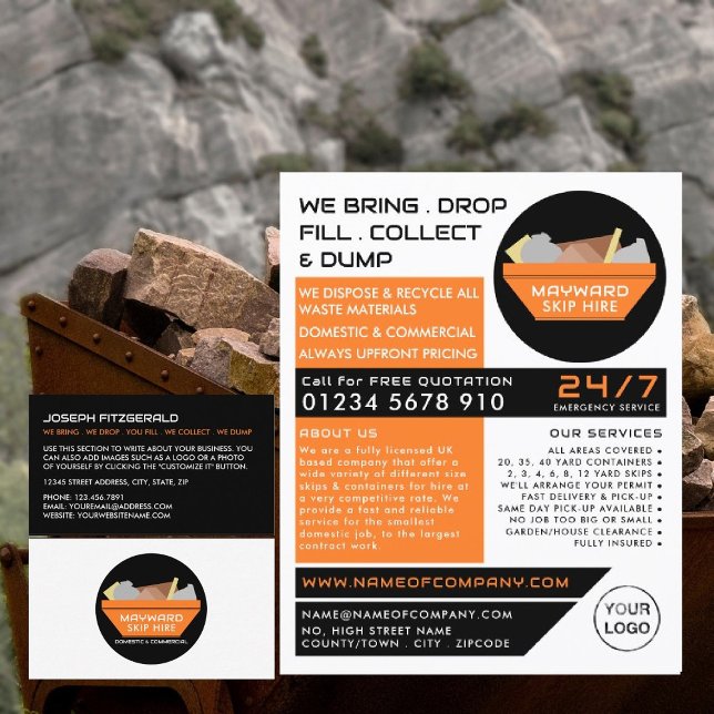 Orange Rubbish Skip, Skip/Dumpster Company Flyer (Von Creator hochgeladen)