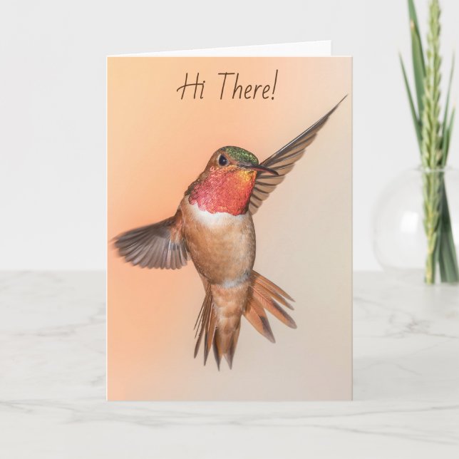 Orange Rufous Hummingbird posing zu sagen Hi There Karte (Vorderseite)