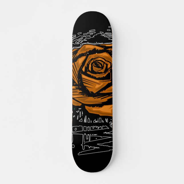 Orange Rugged Rose Graffiti Art • Urban Street Skateboard (Vorne)