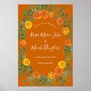 Orange & Rust Fall Peony & Rose Blumenhochzeit Poster