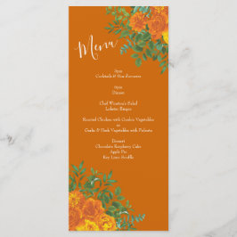 Orange & Rust Fall Peony & Rose Hochzeitsmenü Menükarte