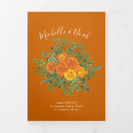 Orange & Rust Fall Peony Rose Hochzeitsprogramme Dreifach-gefaltete Programmkarte